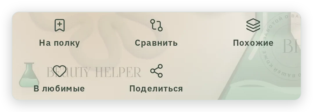 Кнопки карточки: На полку, Сравнить, Похожие, В любимые, Поделиться